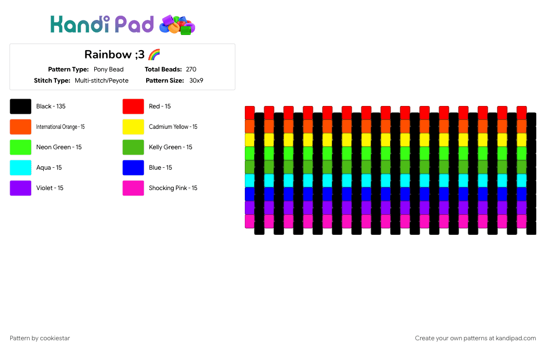 Rainbow ;3 🌈 - Pony Bead Pattern by cookiestar on Kandi Pad - black, green, purple