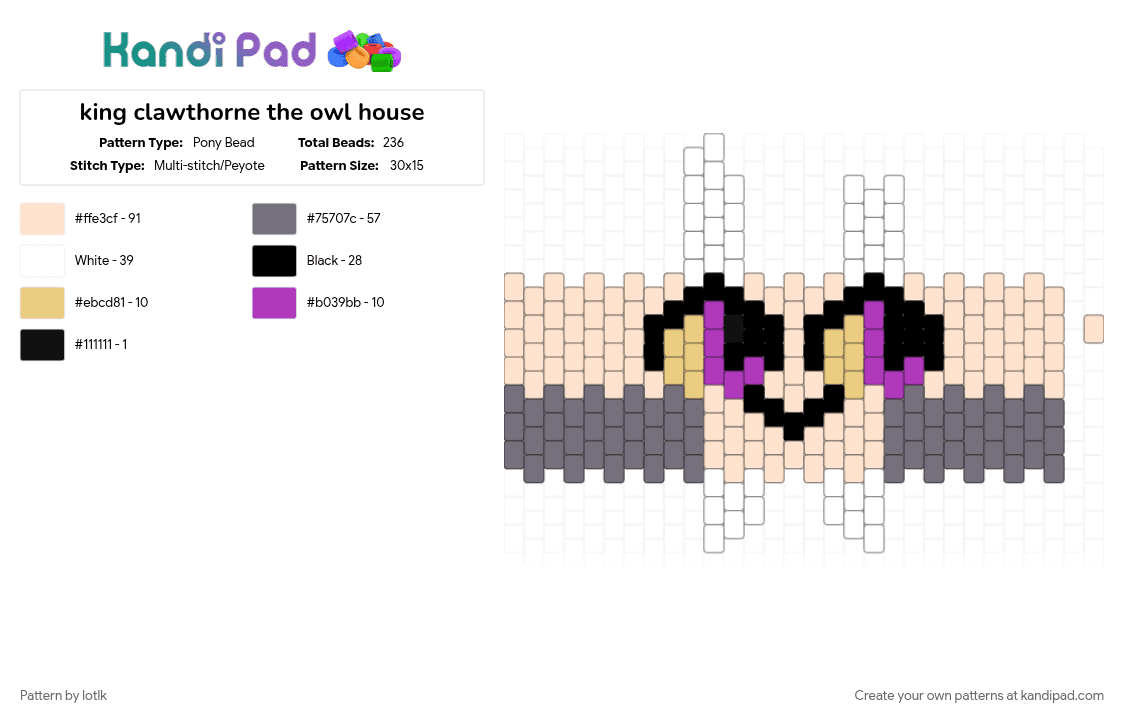 king clawthorne the owl house - Pony Bead Pattern by lotlk on Kandi Pad - beige, gray