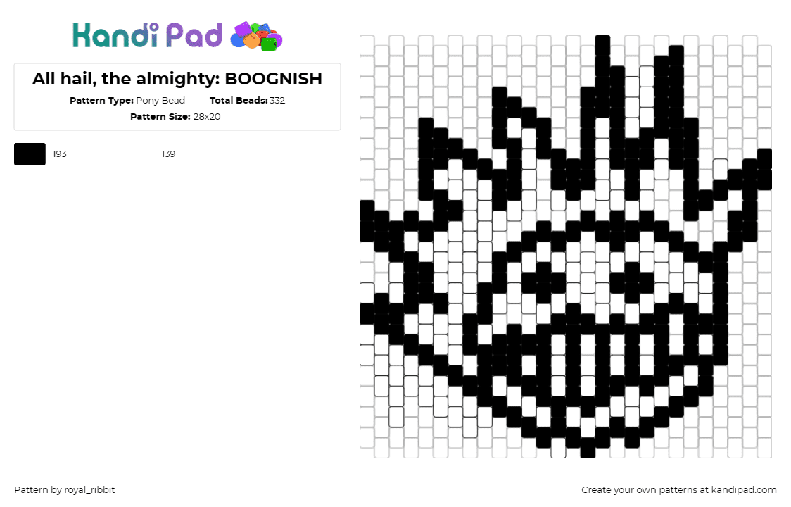 All hail, the almighty: BOOGNISH - Pony Bead Pattern by royal_ribbit on Kandi Pad - boognish,ween,outline,simple,music,band,black