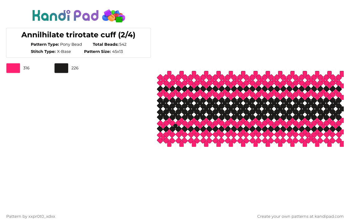 Annilhilate trirotate cuff (2/4) - Pony Bead Pattern by xxpr0t0_xdxx on Kandi Pad - red,black
