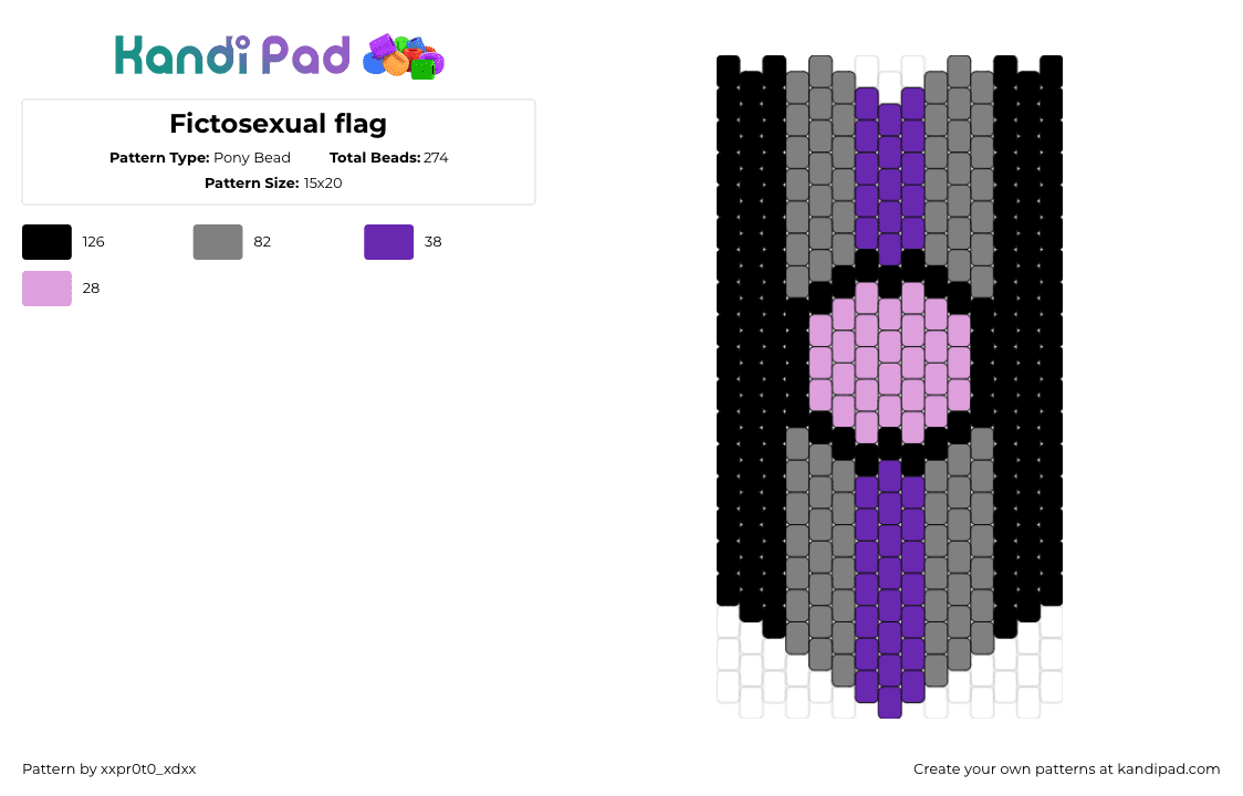 Fictosexual flag - Pony Bead Pattern by xxpr0t0_xdxx on Kandi Pad - fictosexual,pride,banner,flag,black,purple,gray