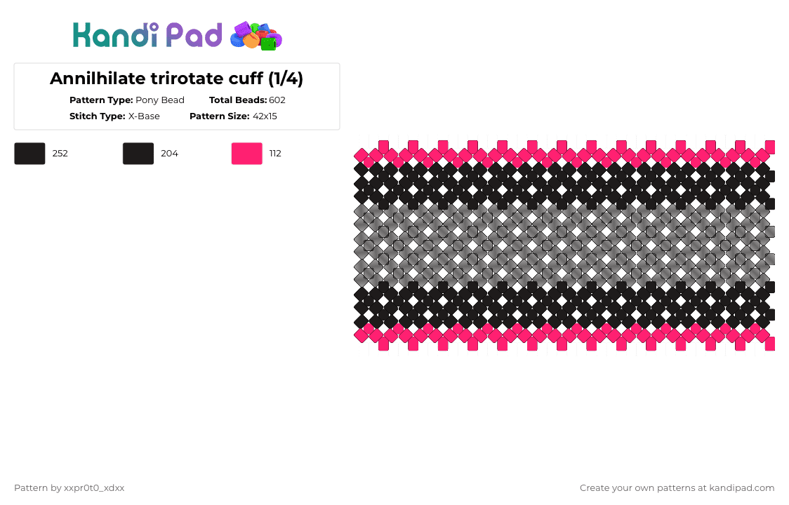Annilhilate trirotate cuff (1/4) - Pony Bead Pattern by xxpr0t0_xdxx on Kandi Pad - black