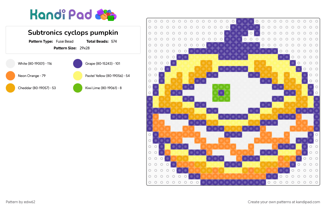 Subtronics cyclops pumpkin - Fuse Bead Pattern by edw62 on Kandi Pad - orange, purple
