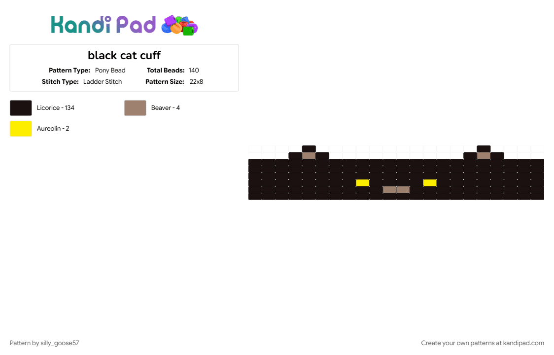 black cat cuff - Pony Bead Pattern by silly_goose57 on Kandi Pad - animal, black, cat, cuffs, tan, yellow