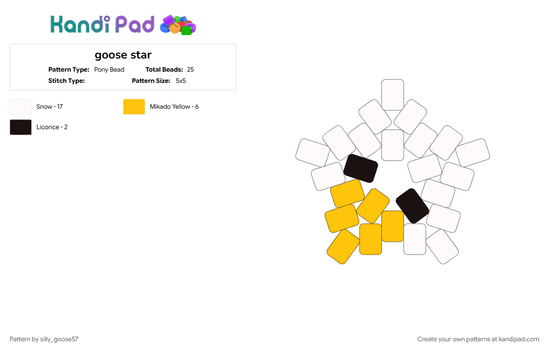 goose star - Pony Bead Pattern by silly_goose57 on Kandi Pad - animal, star, white, yellow