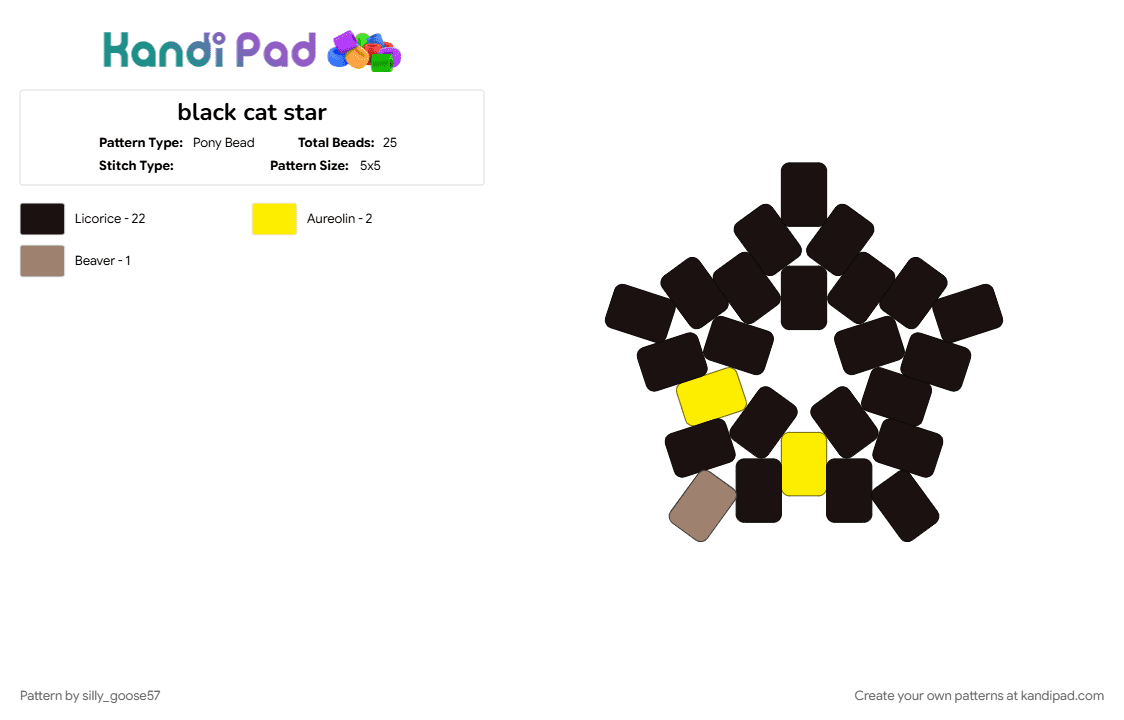 black cat star - Pony Bead Pattern by silly_goose57 on Kandi Pad - animal, black, cat, star, tan, yellow