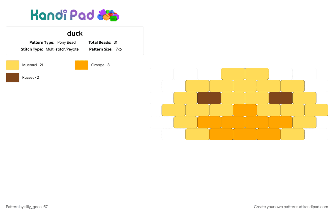 duck - Pony Bead Pattern by silly_goose57 on Kandi Pad - 