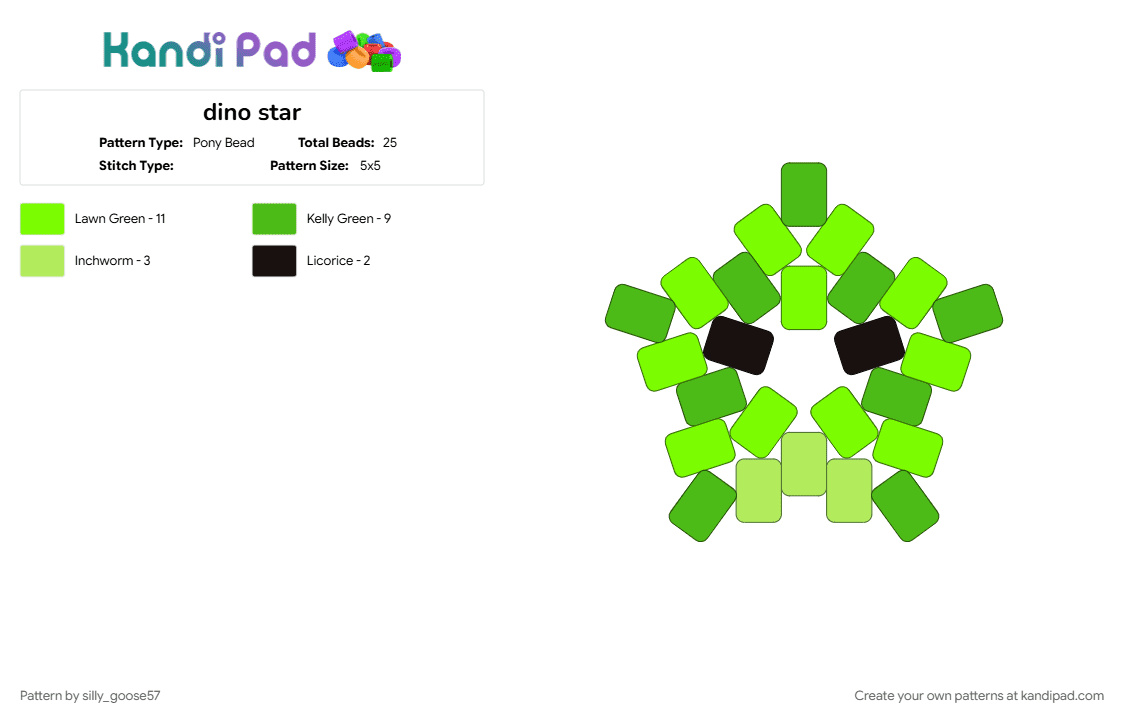 dino star - Pony Bead Pattern by silly_goose57 on Kandi Pad - cotddinosaurs, dinos, green