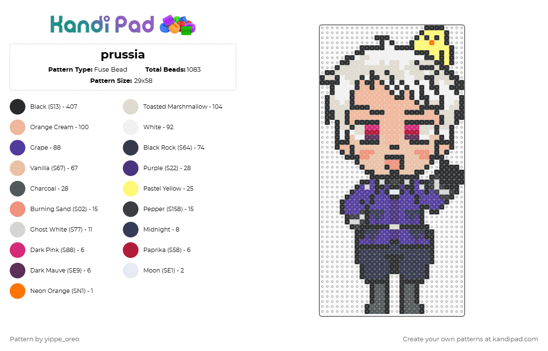 prussia - Fuse Bead Pattern by yippe_oreo on Kandi Pad - beige, hetalia, purple