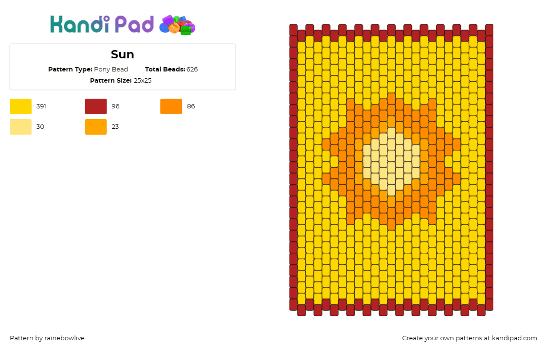 Sun - Pony Bead Pattern by rainebowlive on Kandi Pad - sun,bright,summer,panel,star,yellow,orange