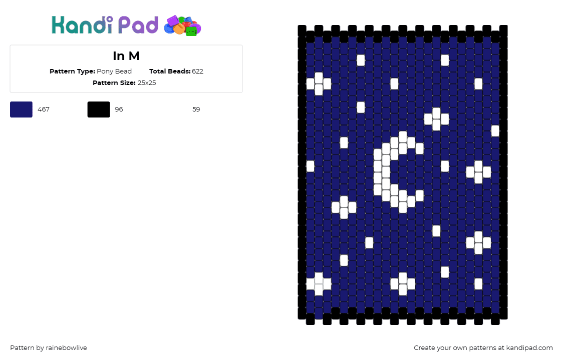 In M - Pony Bead Pattern by rainebowlive on Kandi Pad - night,moon,stars,panel,bag,blue,white