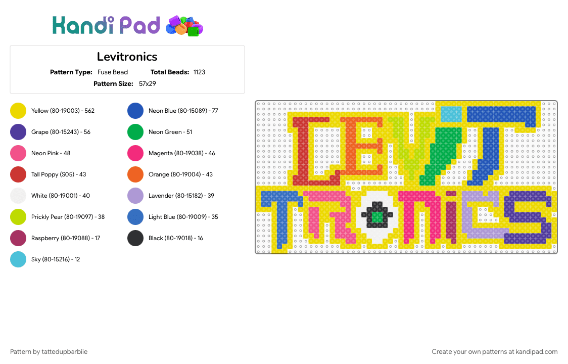 Levitronics - Fuse Bead Pattern by tattedupbarbiie on Kandi Pad - pink, yellow
