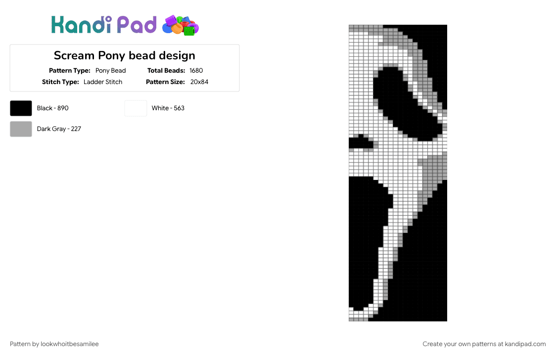 Scream Pony bead design - Pony Bead Pattern by lookwhoitbesamilee on Kandi Pad - beige, ghostface, scream, white