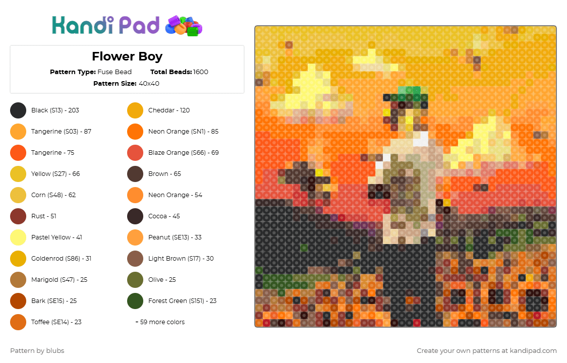 Flower Boy - Fuse Bead Pattern by blubs on Kandi Pad - yellow,orange,red,colorful,flower boy,tyler the creator,album,album cover