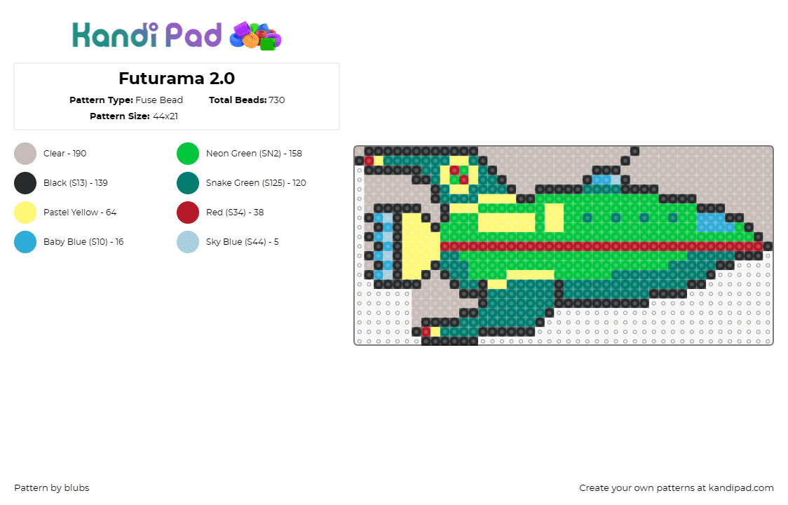 Futurama 2.0 - Fuse Bead Pattern by blubs on Kandi Pad - planet express,futurama,space ship,animation,tv show,shuttle,green