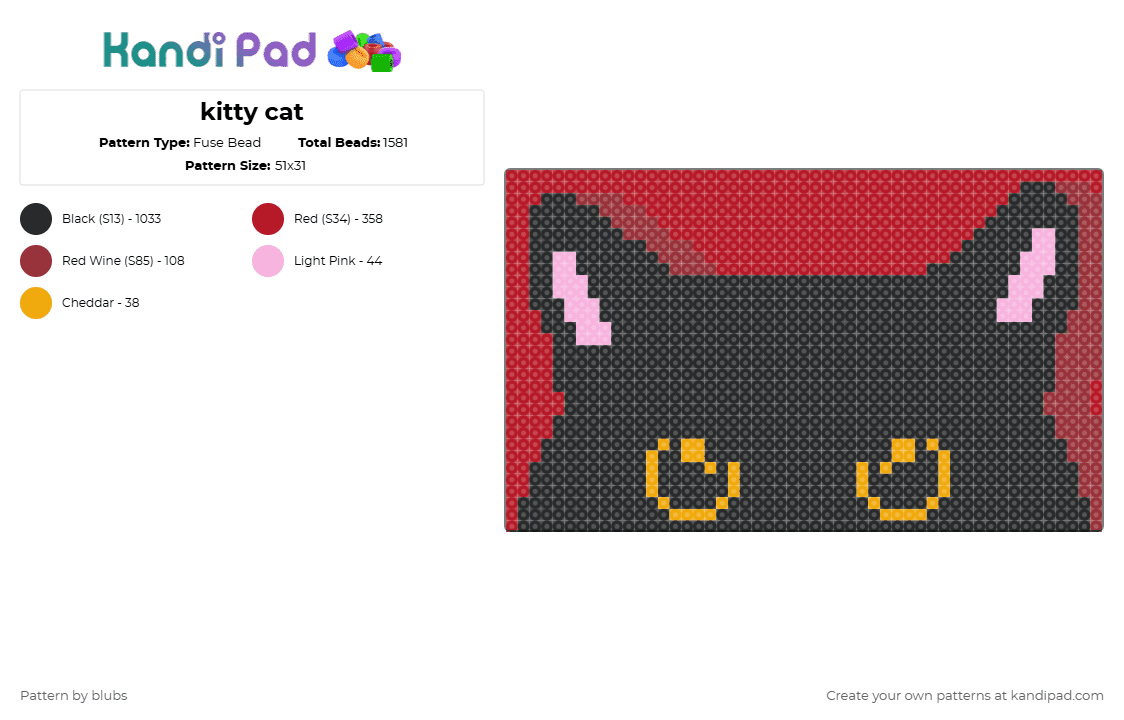 kitty cat - Fuse Bead Pattern by blubs on Kandi Pad - black,red