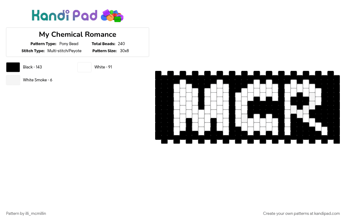 My Chemical Romance - Pony Bead Pattern by illi_mcmillin on Kandi Pad - black, white
