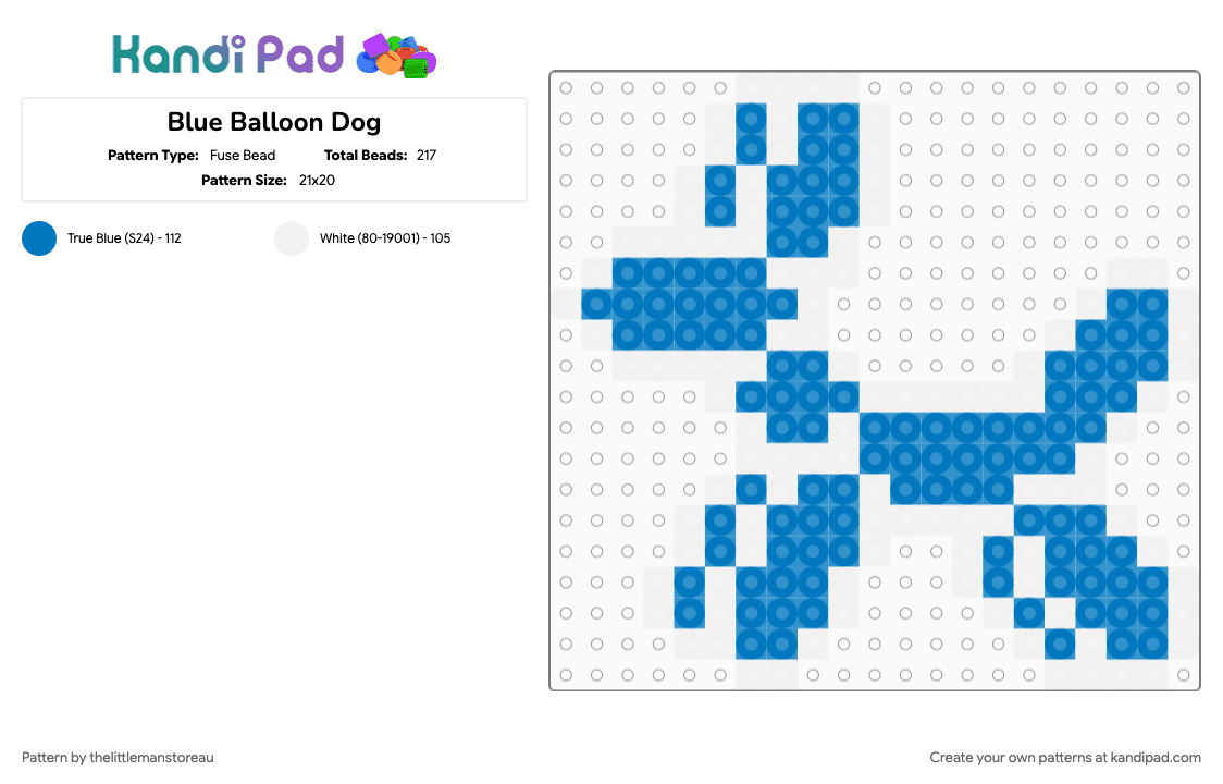 Blue Balloon Dog - Fuse Bead Pattern by thelittlemanstoreau on Kandi Pad - ballon dog, blue, cute, free to use, keychain, light blue, love, white