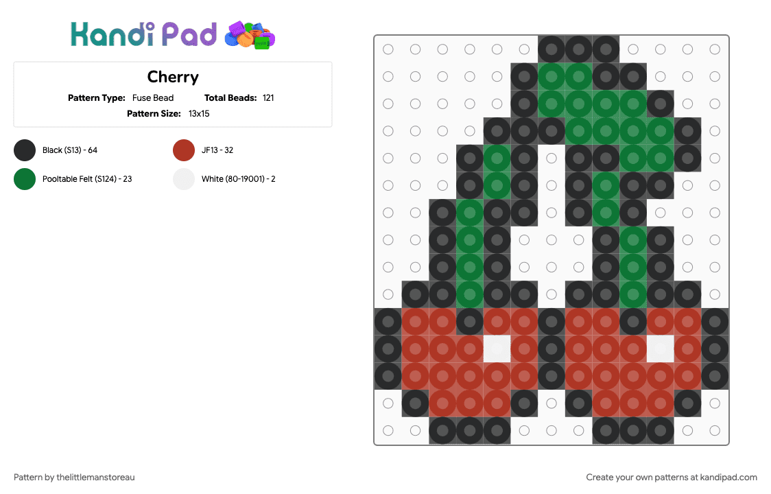 Cherry - Fuse Bead Pattern by thelittlemanstoreau on Kandi Pad - cherry, cute, free to use, green, keychain, red, template