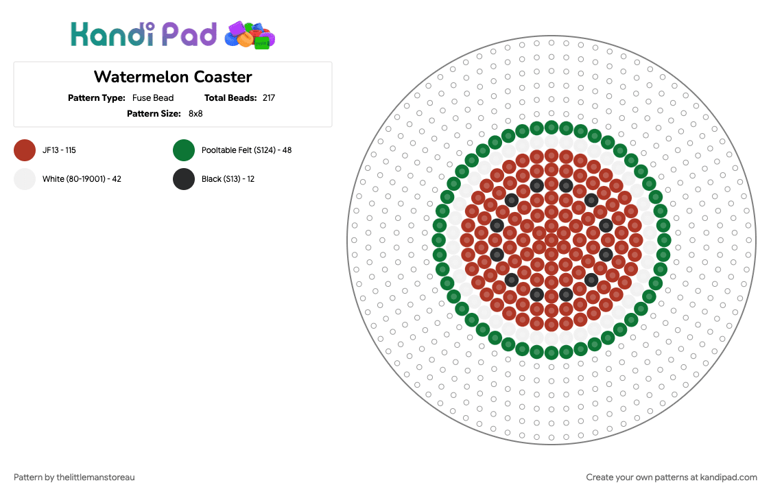 Watermelon Coaster - Fuse Bead Pattern by thelittlemanstoreau on Kandi Pad - 