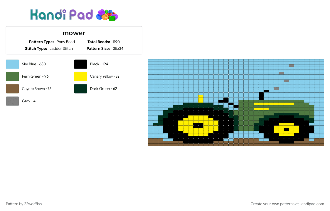 mower - Pony Bead Pattern by 22wolffish on Kandi Pad - light blue