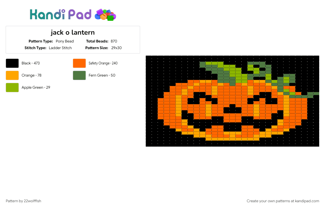 jack o lantern - Pony Bead Pattern by 22wolffish on Kandi Pad - orange