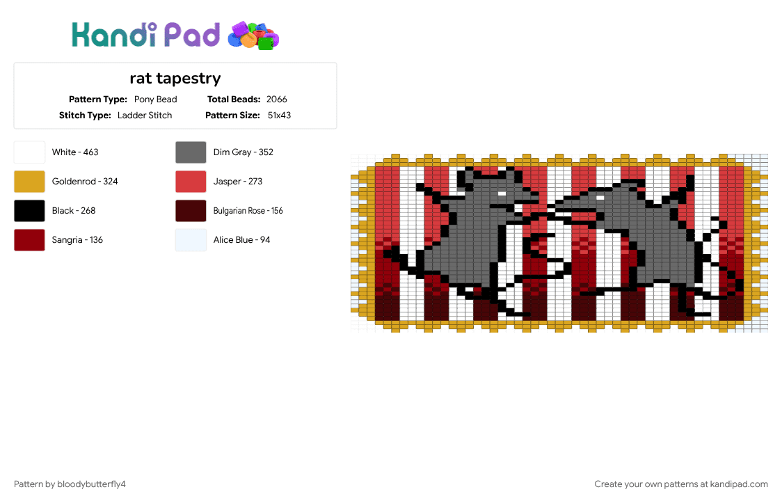 rat tapestry - Pony Bead Pattern by bloodybutterfly4 on Kandi Pad - gray, orange, red