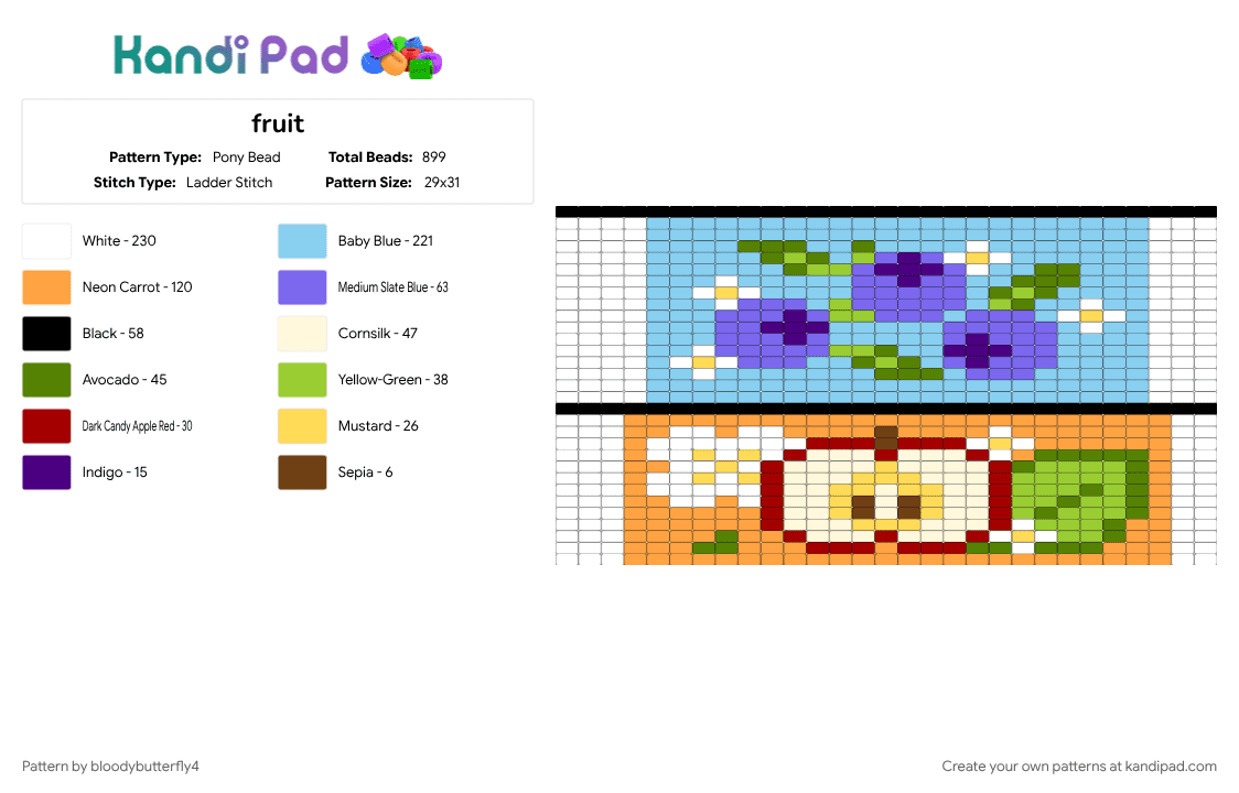 fruit - Pony Bead Pattern by bloodybutterfly4 on Kandi Pad - blue, fruit, green, light blue, orange