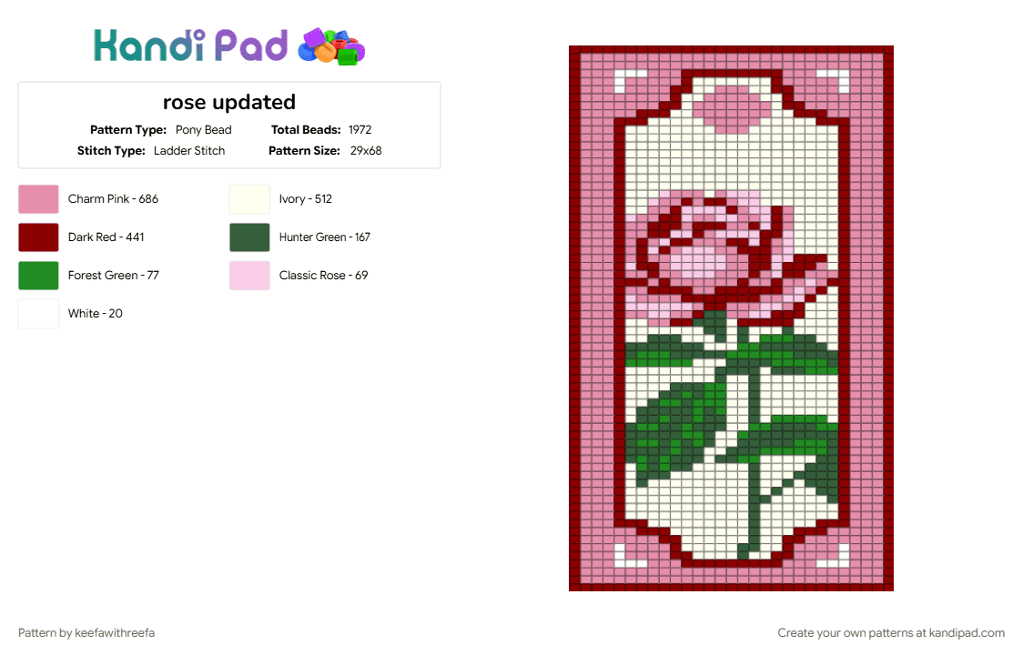 rose updated - Pony Bead Pattern by keefawithreefa on Kandi Pad - pink, red