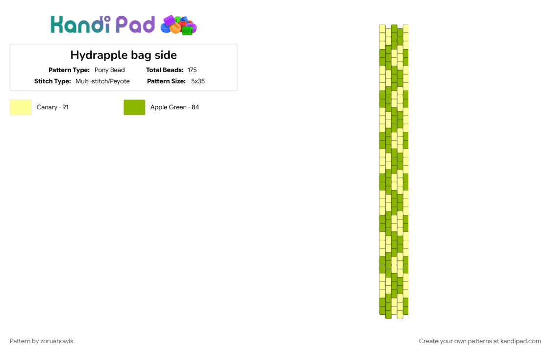 Hydrapple bag side - Pony Bead Pattern by zoruahowls on Kandi Pad - green, yellow