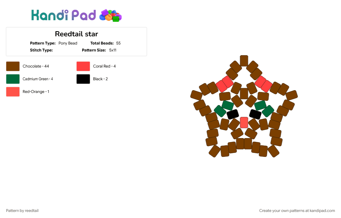 Reedtail star - Pony Bead Pattern by reedtail on Kandi Pad - brown, warrior cats
