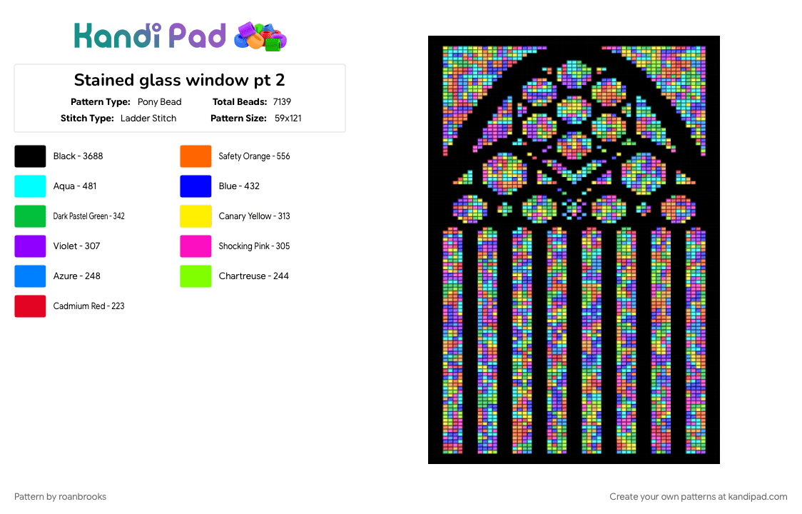 Stained glass window pt 2 - Pony Bead Pattern by roanbrooks on Kandi Pad - black, colorful, green, purple
