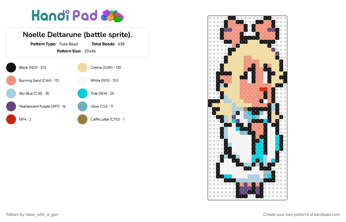 Noelle Deltarune (battle sprite). - Fuse Bead Pattern by ralsei_with_a_gun on Kandi Pad - beige, character, deltarune, deltarune chapter 2, light blue, noelle, noelle holiday, orange, snowgrave, video game, weird route