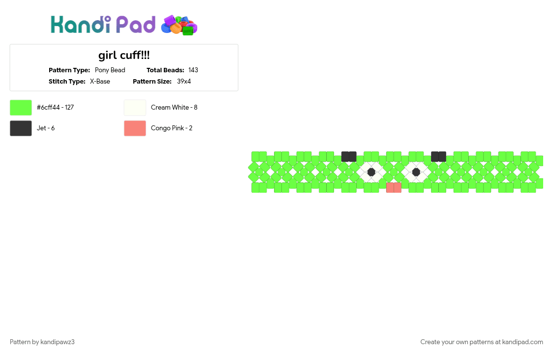 gir cuff!!! - Pony Bead Pattern by kandipawz3 on Kandi Pad - cuff, gir, green, invader zim, silly x3