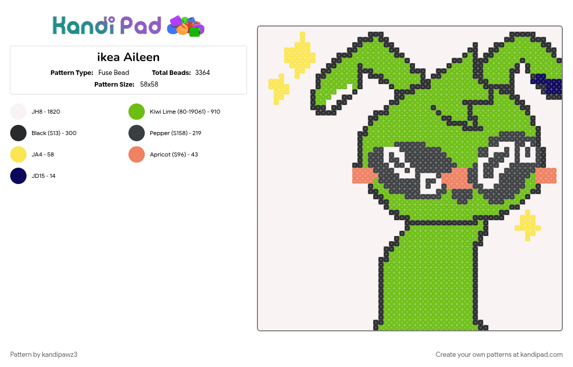 ikea Aileen - Fuse Bead Pattern by kandipawz3 on Kandi Pad - cute, green, ikea, silly, white
