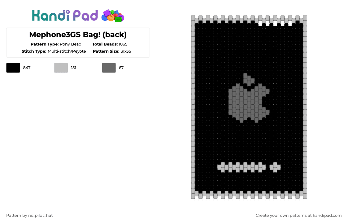 Mephone3GS Bag! (back) - Pony Bead Pattern by ns_pilot_hat on Kandi Pad - beige, black, gray
