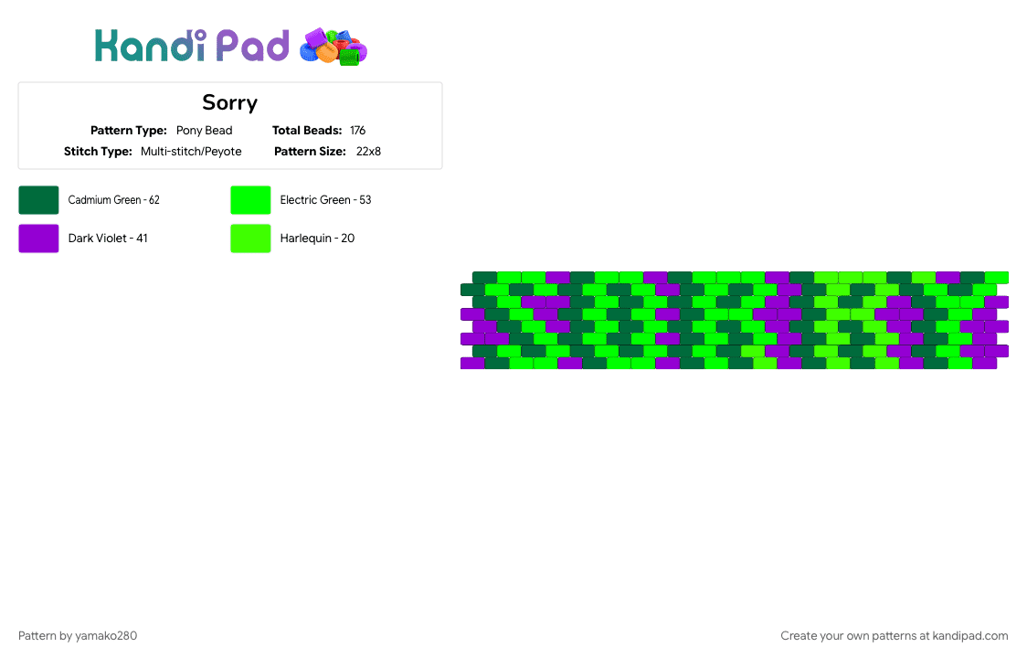 Sorry - Pony Bead Pattern by yamako280 on Kandi Pad - green
