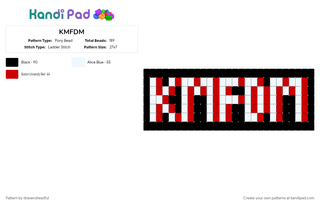 KMFDM - Pony Bead Pattern by dravendreadful on Kandi Pad - band, industrial rock, kmfdm, music, red, white