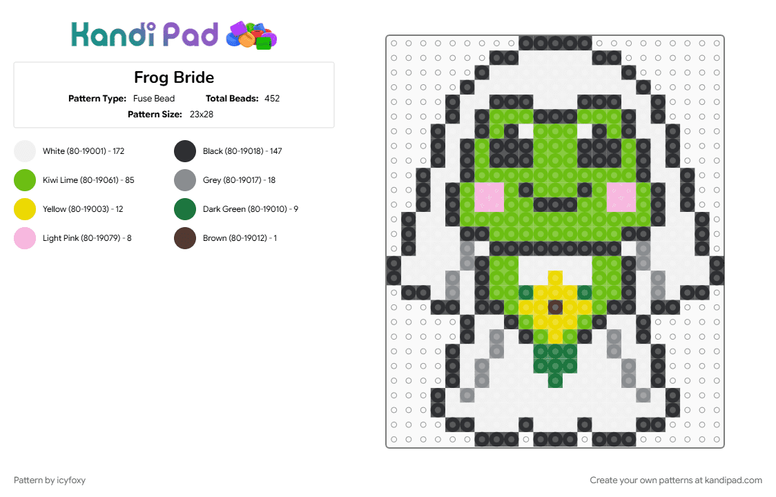 Frog Bride - Fuse Bead Pattern by icyfoxy on Kandi Pad - green, white
