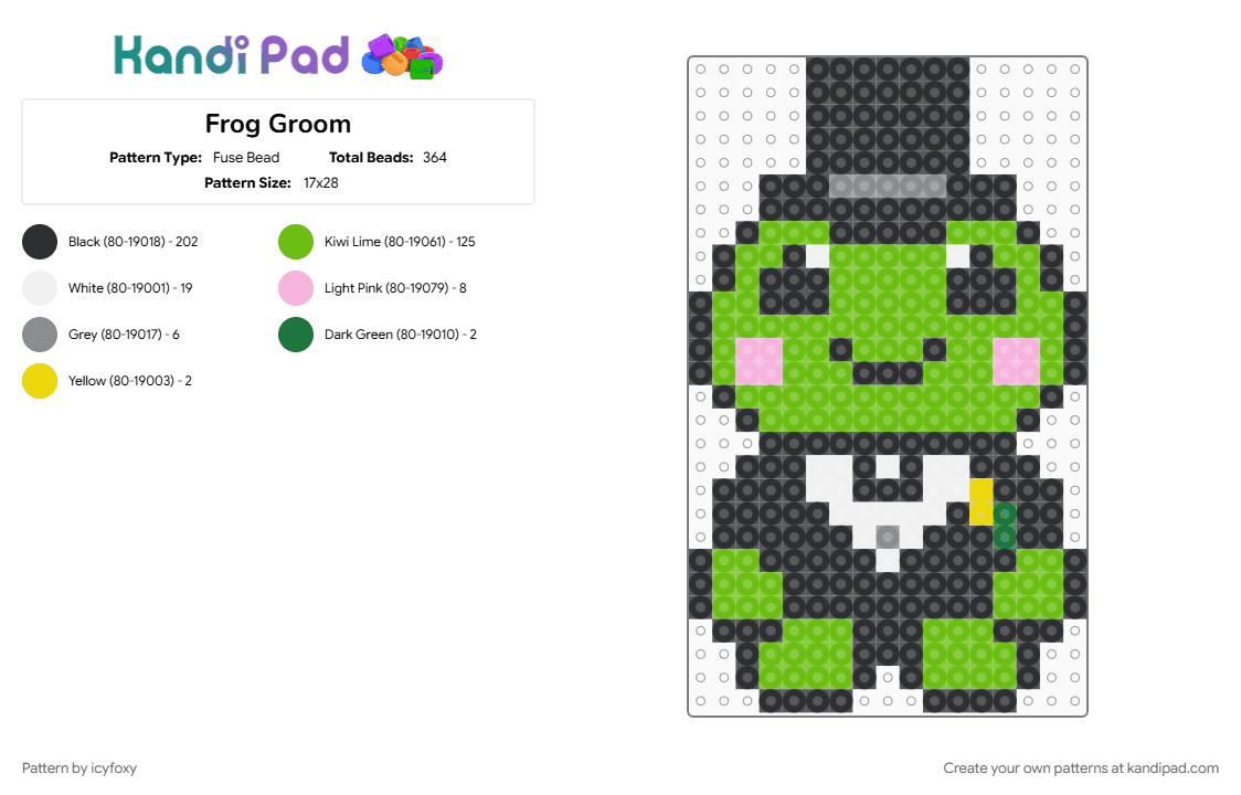 Frog Groom - Fuse Bead Pattern by icyfoxy on Kandi Pad - black, green