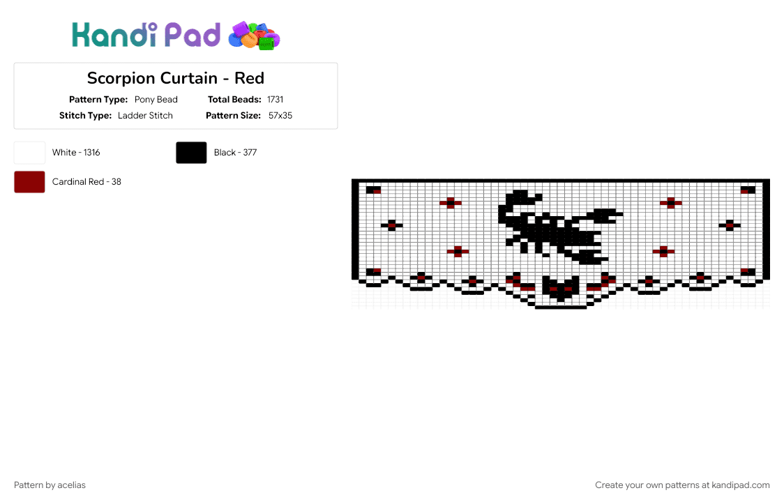 Scorpion Curtain - Red - Pony Bead Pattern by acelias on Kandi Pad - white