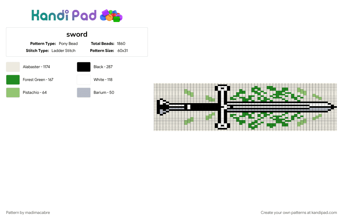 sword - Pony Bead Pattern by madimacabre on Kandi Pad - white
