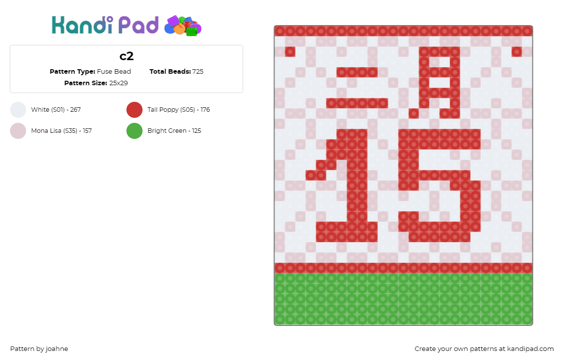 c2 - Fuse Bead Pattern by joahne on Kandi Pad - 15,number,text,panel,red,green,white
