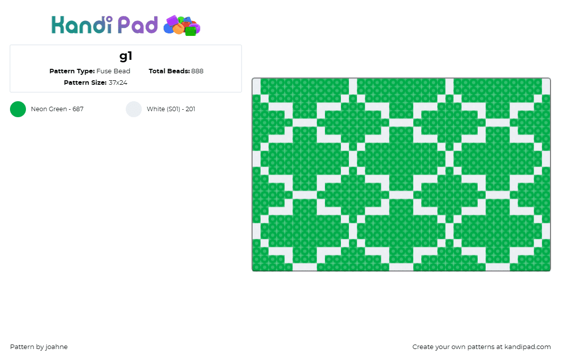 g1 - Fuse Bead Pattern by joahne on Kandi Pad - geometric,repeating,simple,panel,green