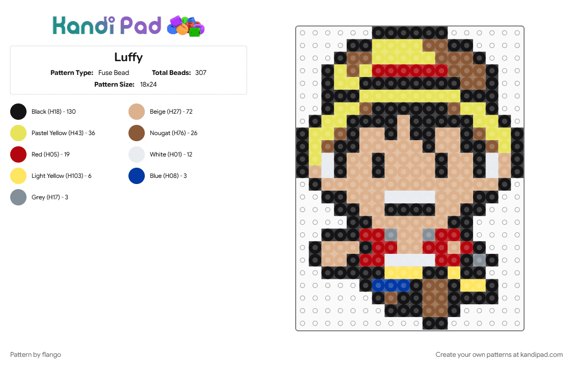 Luffy - Fuse Bead Pattern by flango on Kandi Pad - anime, beige, black, character, luffy, one piece, tan, yellow