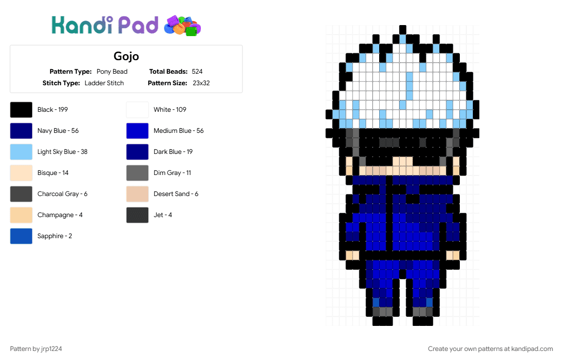 Gojo - Pony Bead Pattern by jrp1224 on Kandi Pad - light blue, purple