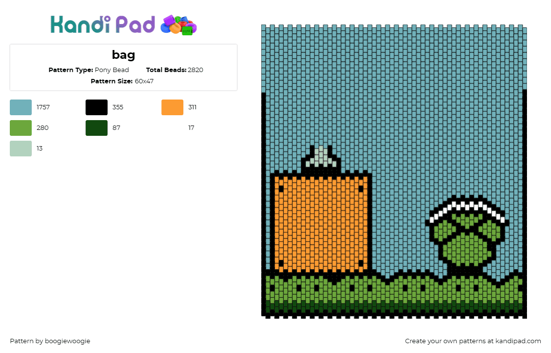 bag - Pony Bead Pattern by boogiewoogie on Kandi Pad - mario,nintendo,shell,landscape,video game,bag,panel,sky,teal,orange