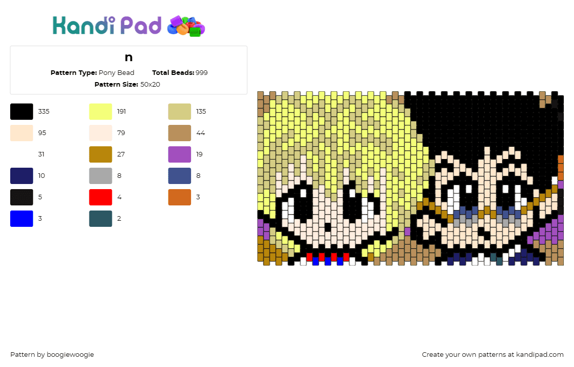 n - Pony Bead Pattern by boogiewoogie on Kandi Pad - killua,gon,hunter x hunter,anime,characters,cuff,blonde,yellow,tan,black