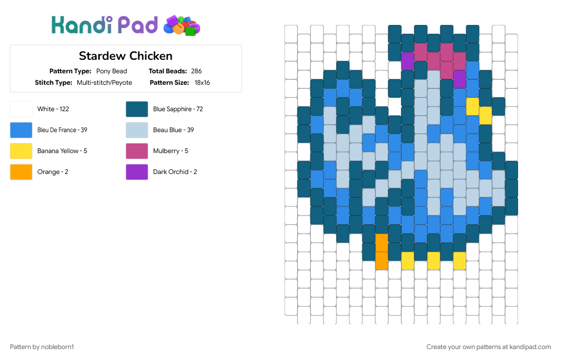 Stardew Chicken - Pony Bead Pattern by nobleborn1 on Kandi Pad - blue, light blue, white