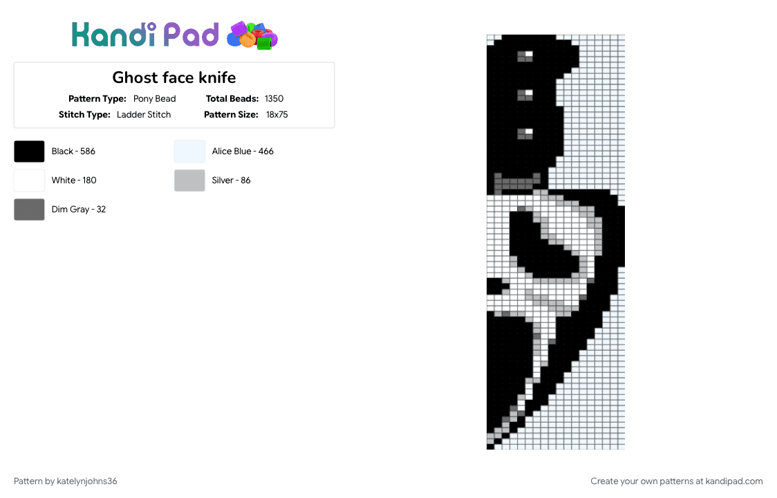 Ghost face knife - Pony Bead Pattern by katelynjohns36 on Kandi Pad - beige, gray, white